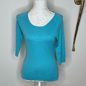 Saks Fifth Ave Silk/Cashmere 3/4 Length Sleeve Teal Top Sz. M